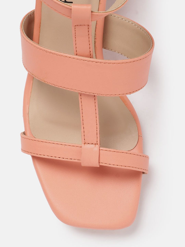 DressBerry Striped Open -Toe Block Heeled Sandals