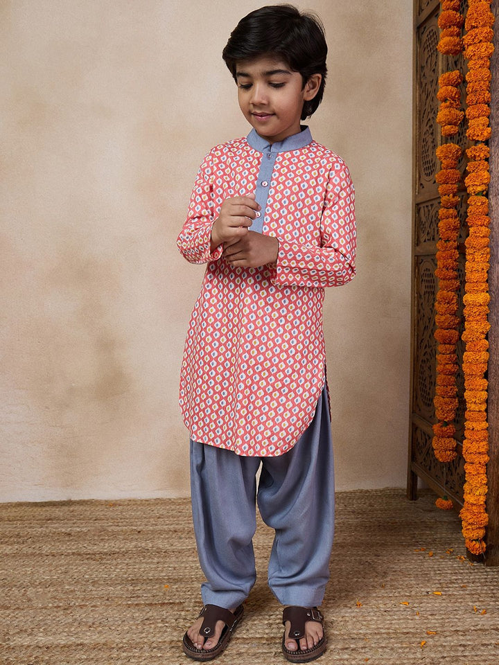 pspeaches Boys Mandarin collar Floral Printed Regular Kurta with Pyjamas