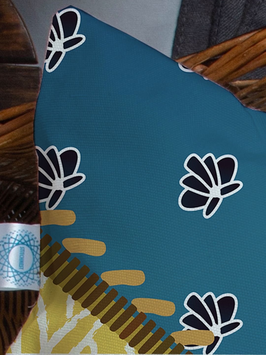 STITCHNEST Blue & Yellow Set of 2 Floral Rectangle Cushion Covers