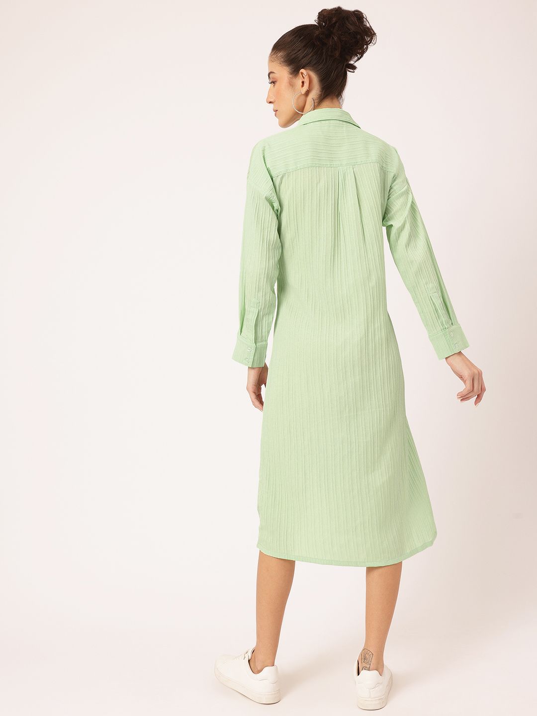 DressBerry Spirited Swirl Self-Striped Midi Shirt Dress with Slit-Detail