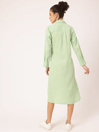 DressBerry Spirited Swirl Self-Striped Midi Shirt Dress with Slit-Detail