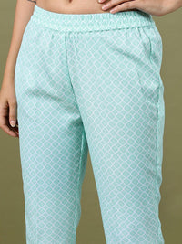 Vishudh Sea Green & Purple Ethnic Motifs Printed Regular Kurta With Trousers & Jacket