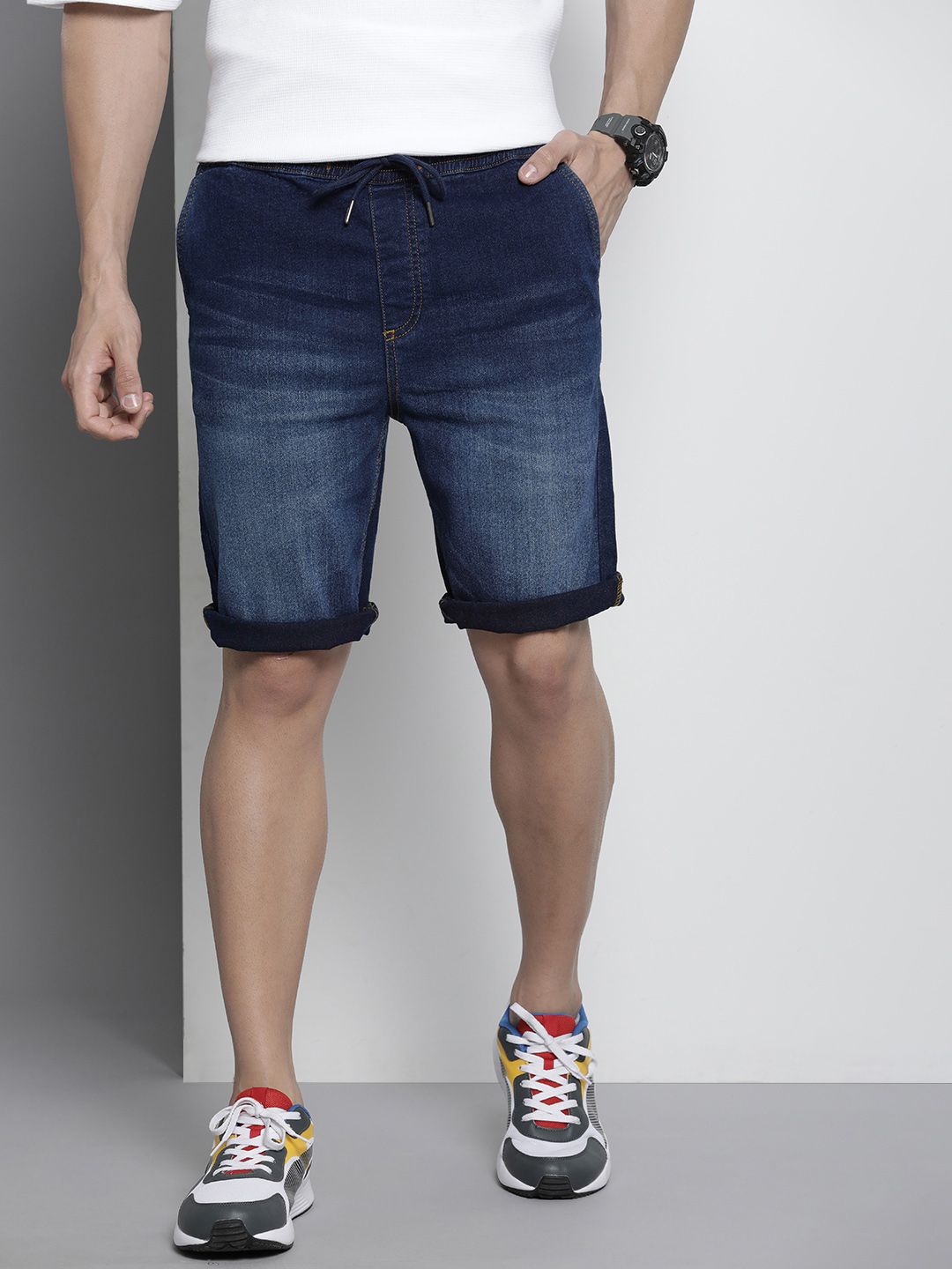 The Indian Garage Co Men Solid Denim Shorts