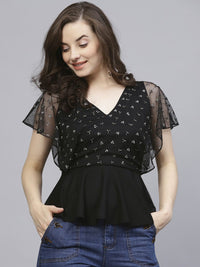 STREET 9 Black Embellished Peplum Top
