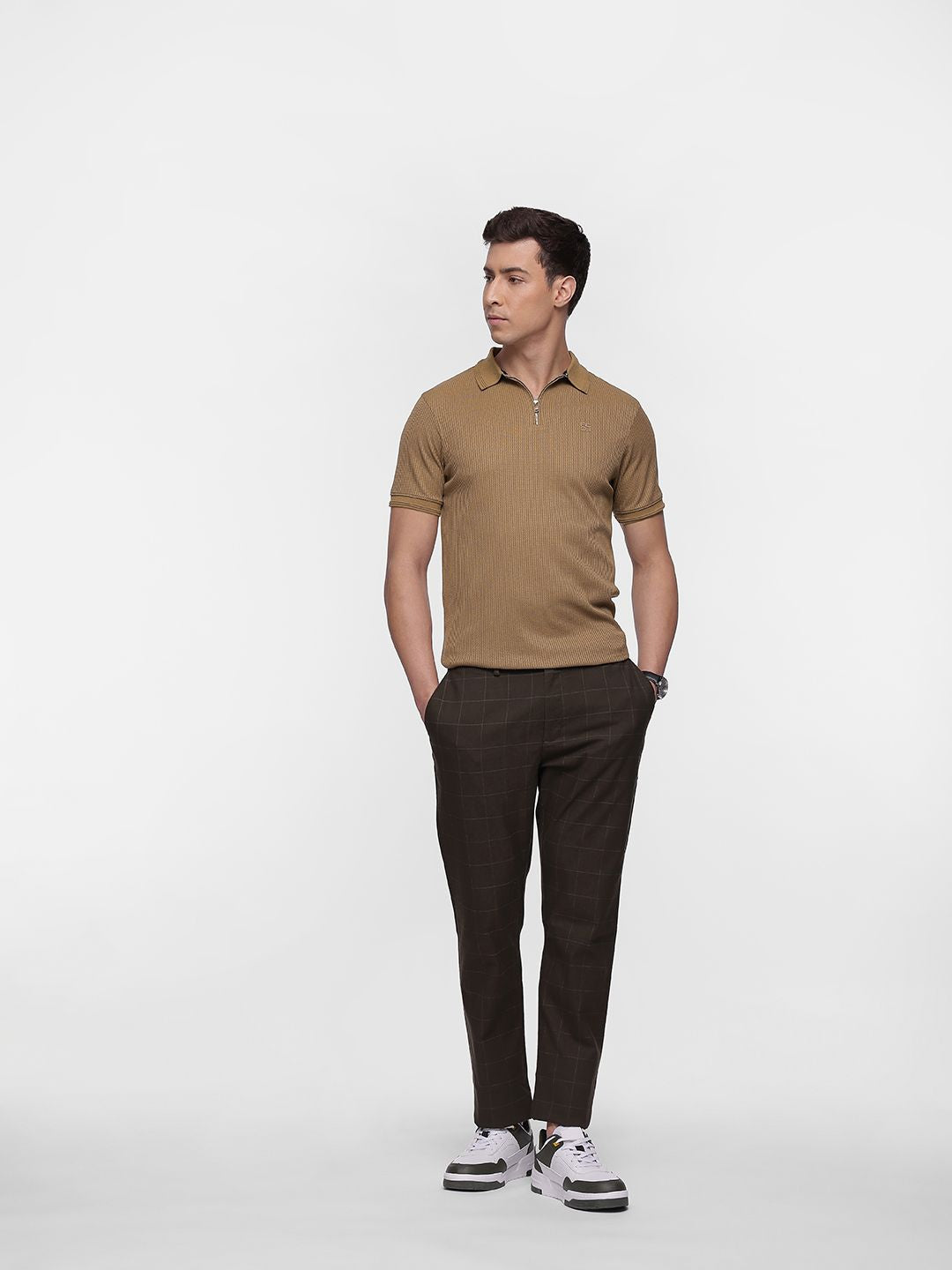 French Connection Self-Design Textured Polo Collar T-shirt