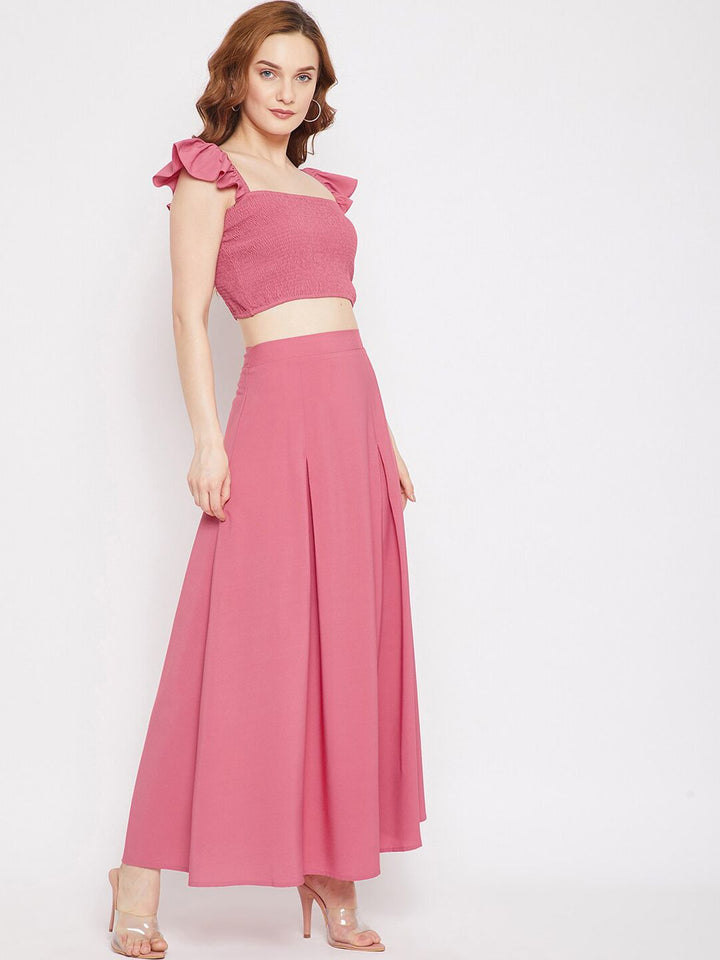 Berrylush Women Pink Smocked Two-Piece Co-ordinate Dress