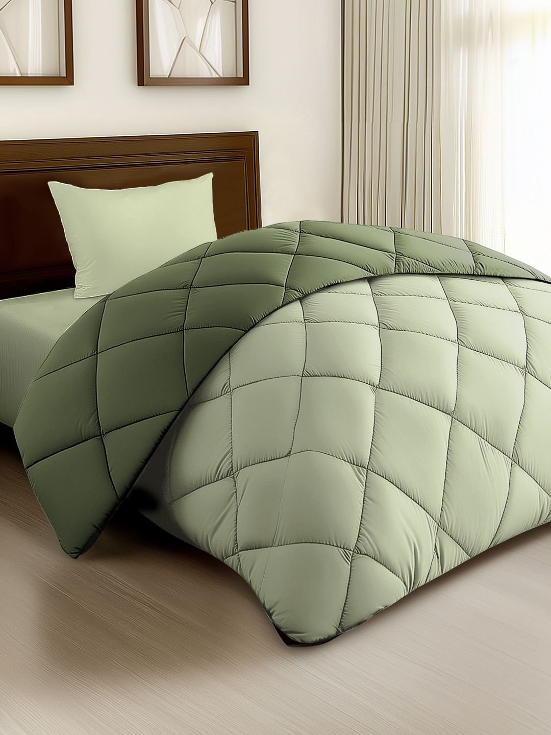 Story@home Olive Green Solid Reversible 240 GSM Heavy Winter Single Bed Comforter