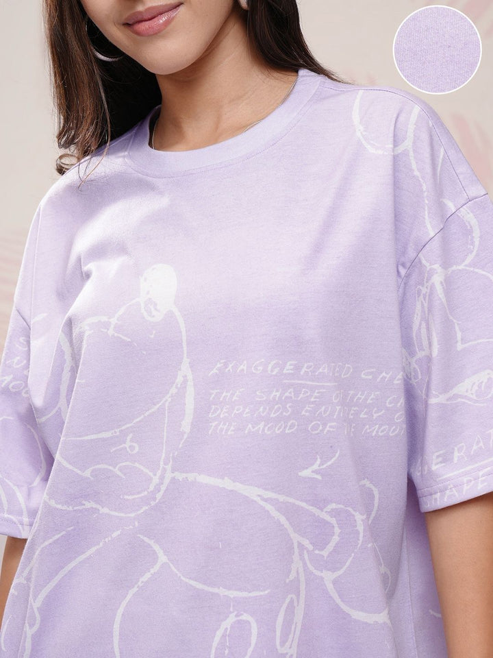 Tokyo Talkies Women Graphic Printed Round Neck Oversized Mickey Mouse Tshirt