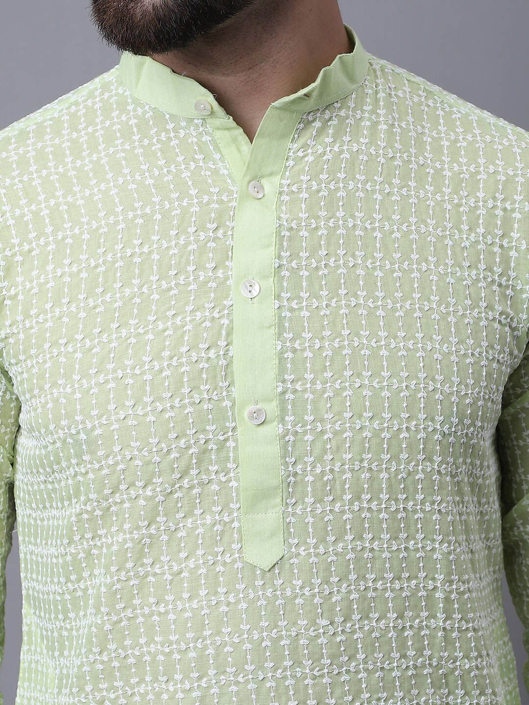 SOJANYA Men Floral Embroidered Pure Cotton Kurta With Pyjamas & Nehru Jacket