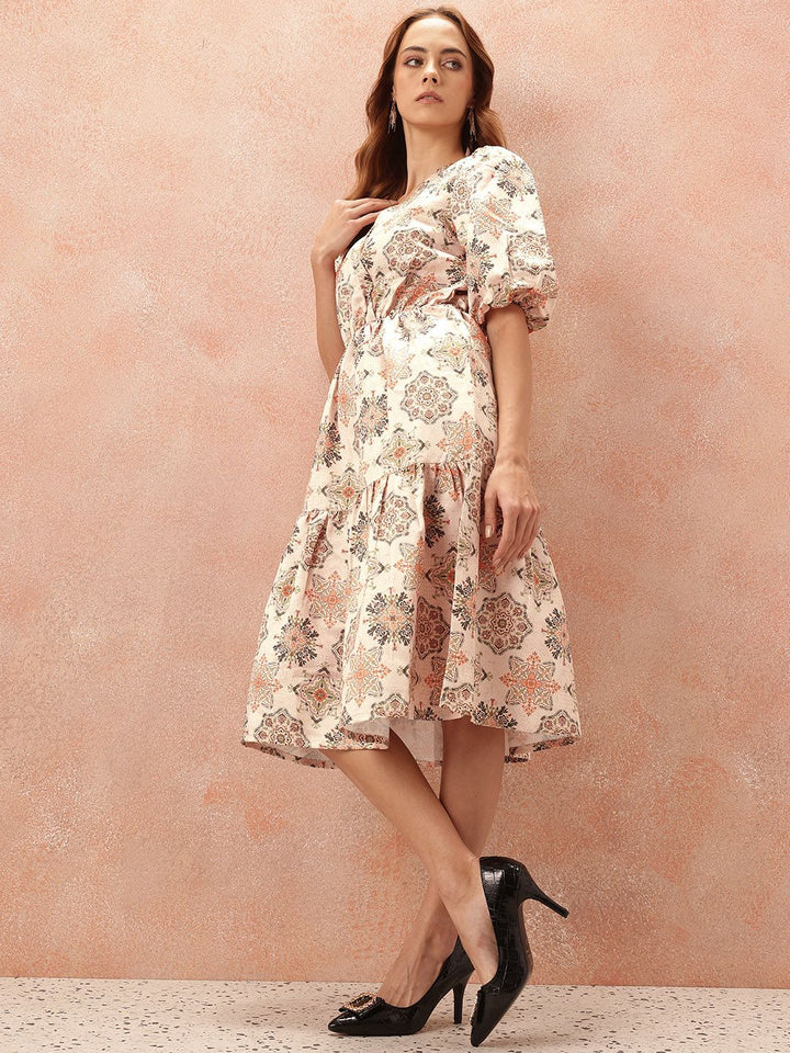 all about you Ethnic Motifs Print Puff Sleeves Wrap-Style Dress