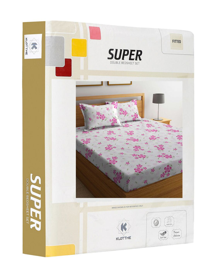 KLOTTHE Kelabu Kapas Bunga 300 TC Dilengkapi Cadar King Halus dengan 2 Sarung Bantal-250 x 225 cm