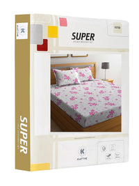 KLOTTHE Kelabu Kapas Bunga 300 TC Dilengkapi Cadar King Halus dengan 2 Sarung Bantal-250 x 225 cm
