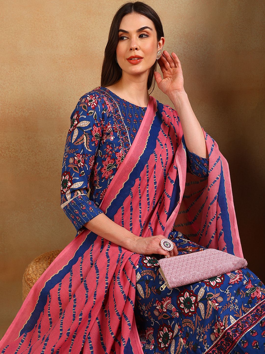 KALINI Ethnic Motifs Printed A-Line Kurta With Trousers &  Dupatta