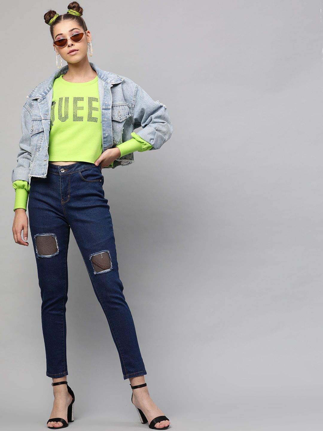 STREET 9 Women Fluorescent Green Printed Sweatshirt