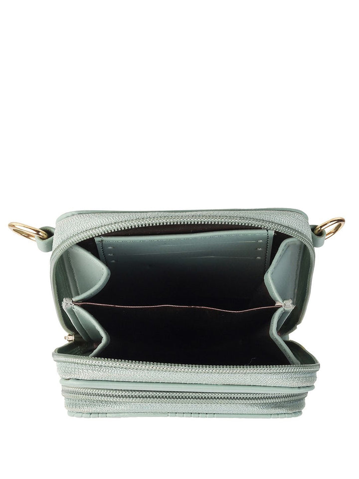 Mochi Women Green & Gold-Toned Geometric Zip Around Wallet