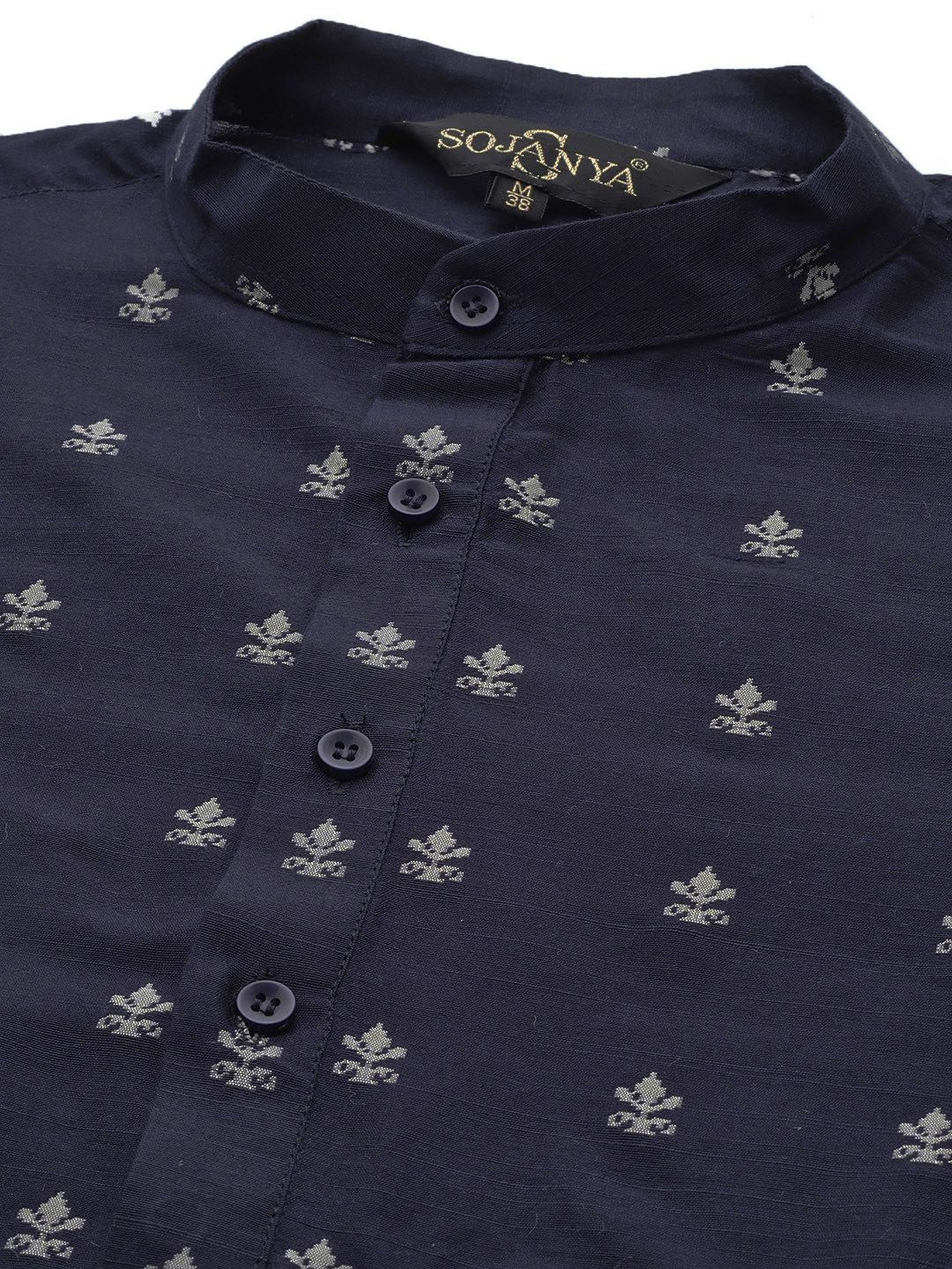 SOJANYA Motif Etnik Silk Cotton Indigo Kurta