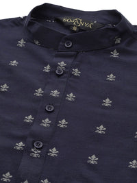 SOJANYA Motif Etnik Silk Cotton Indigo Kurta