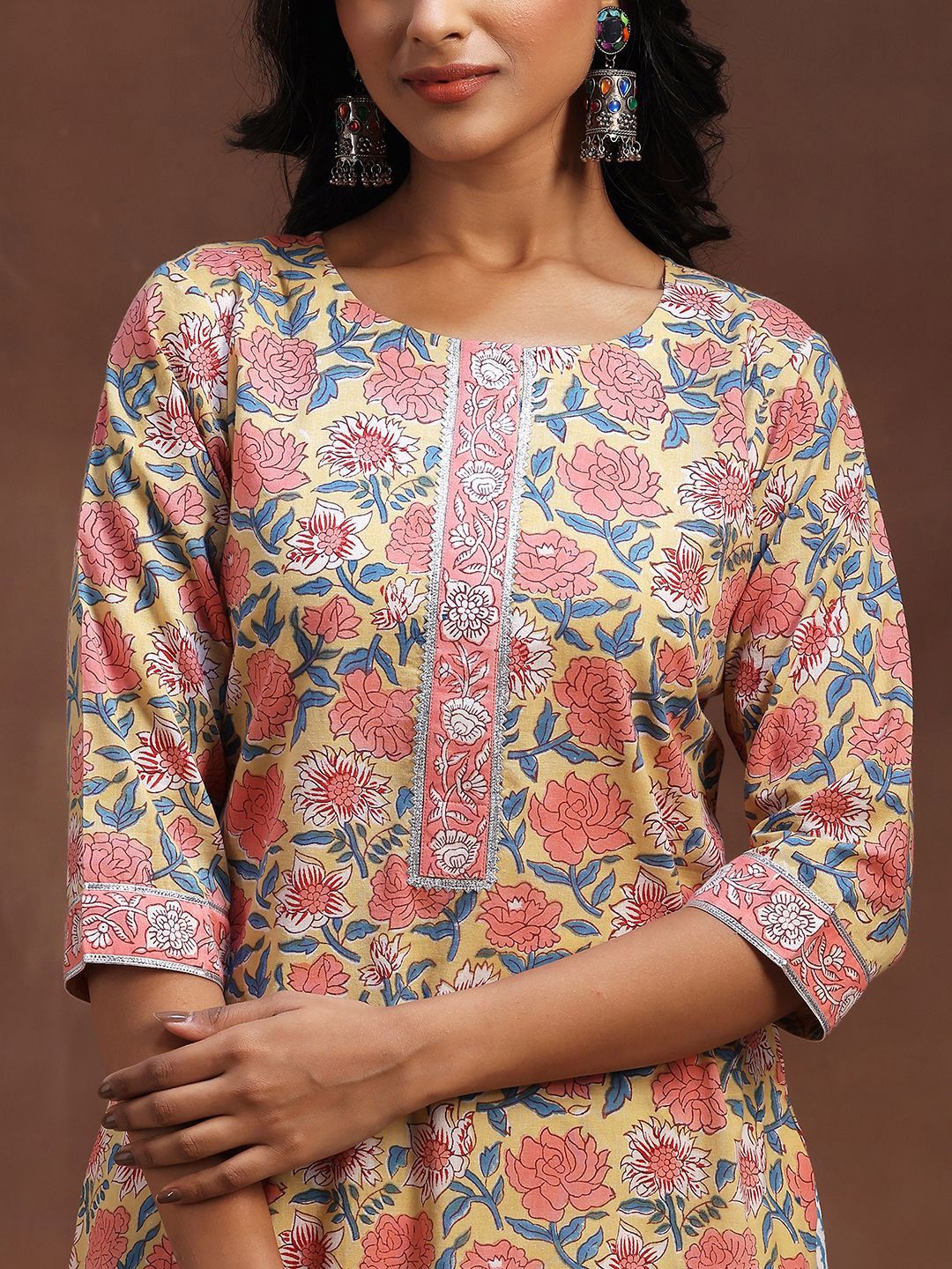 Libas Printed Regular Gotta Patti Pure Cotton Straight Kurta with Trousers & Dupatta