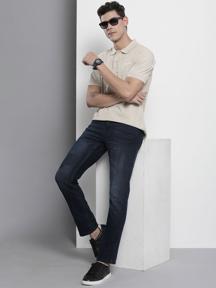 The Indian Garage Co Men Navy Blue Slim Straight Fit Light Fade Stretchable Jeans