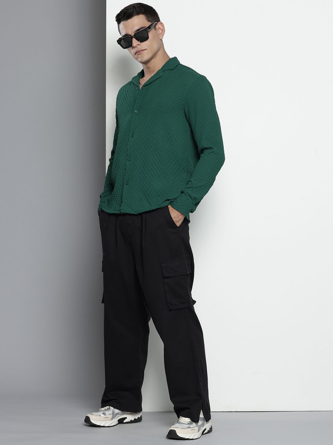 The Indian Garage Co. Relaxed Fit Opaque Self Design Textured Casual Shirt