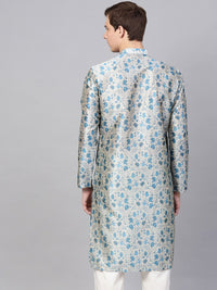 SOJANYA Men Cream-Coloured & Blue Printed Straight Kurta