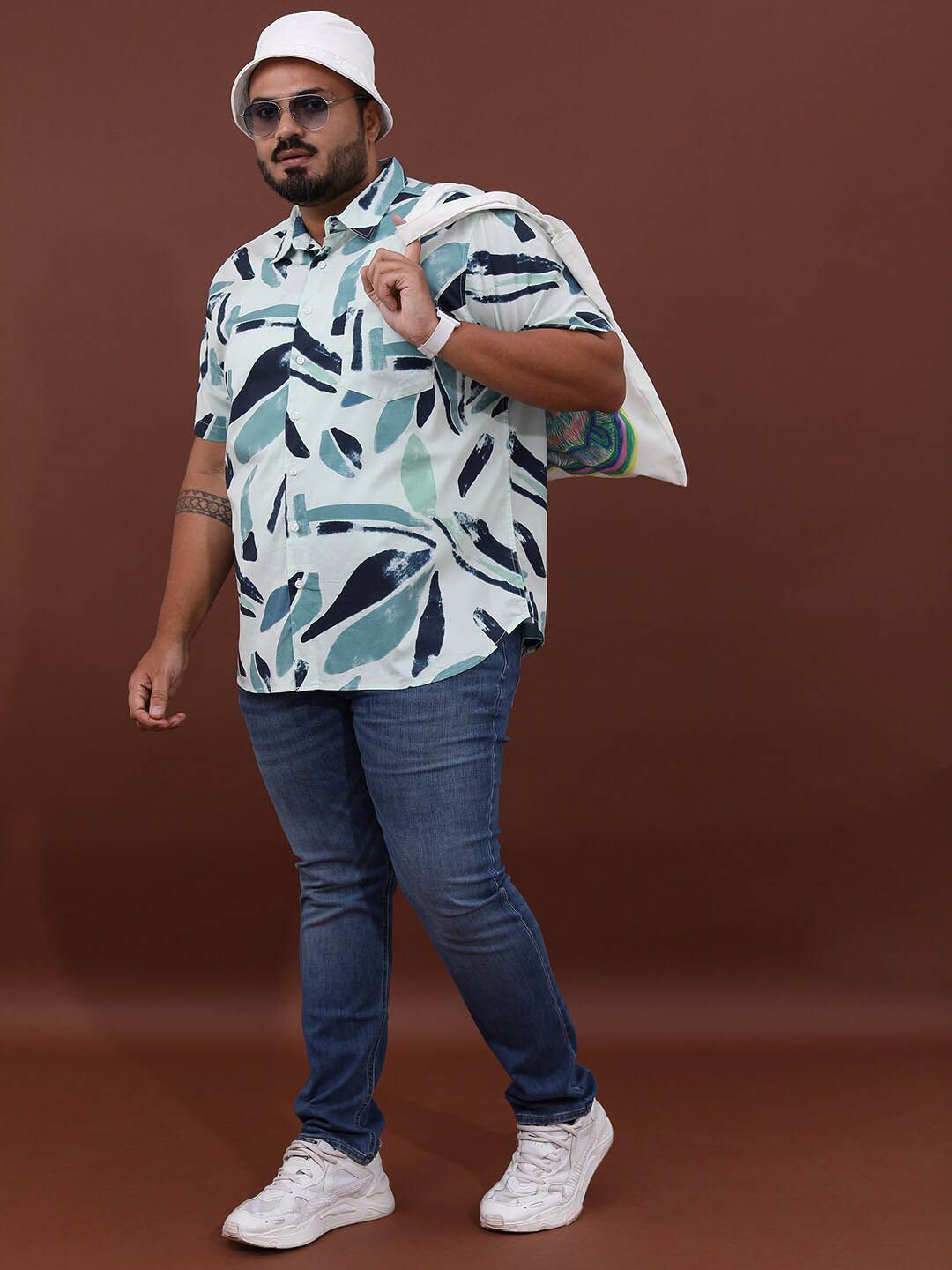 HIGHLANDER Plus Size Abstract Printed Cotton Casual Shirt
