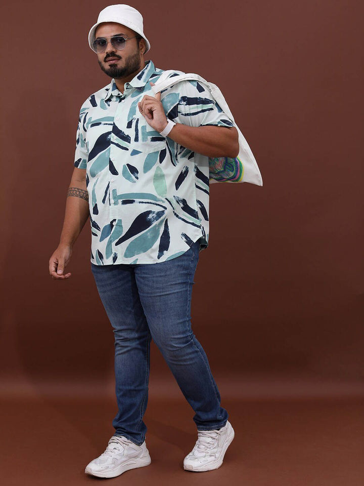 HIGHLANDER Plus Size Abstract Printed Cotton Casual Shirt