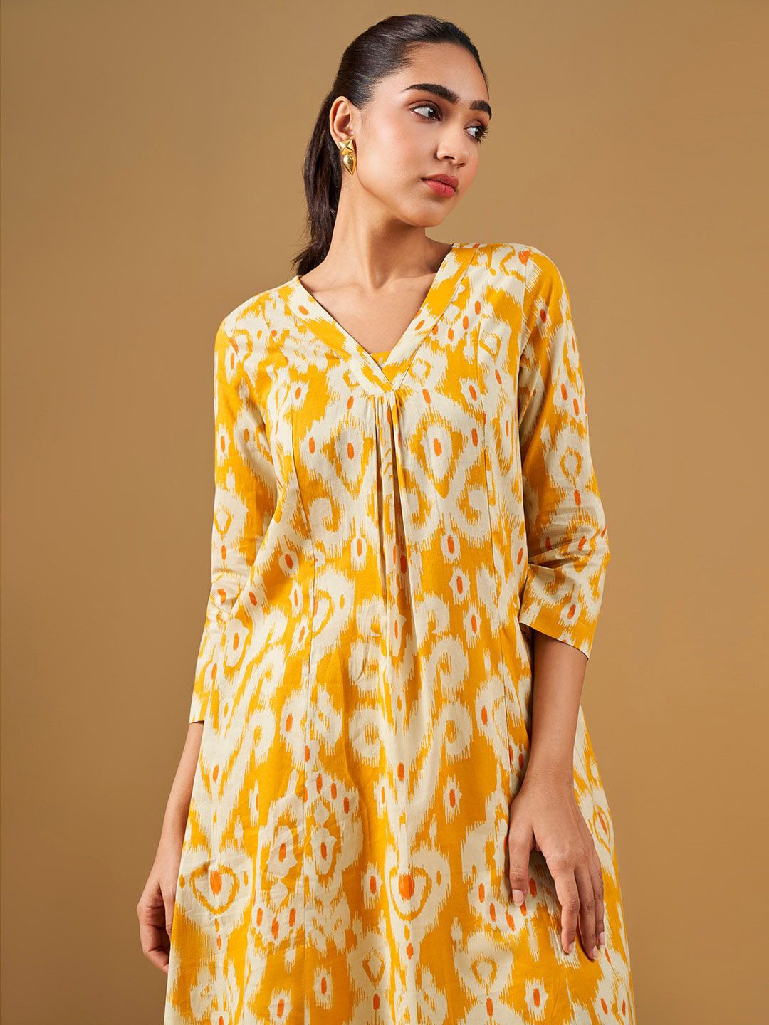 Global Desi Printed V-Neck Cotton Anarkali Kurta