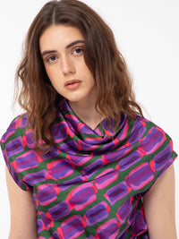 RAREISM Abstract Printed Cowl Neck Extended Sleeves Top