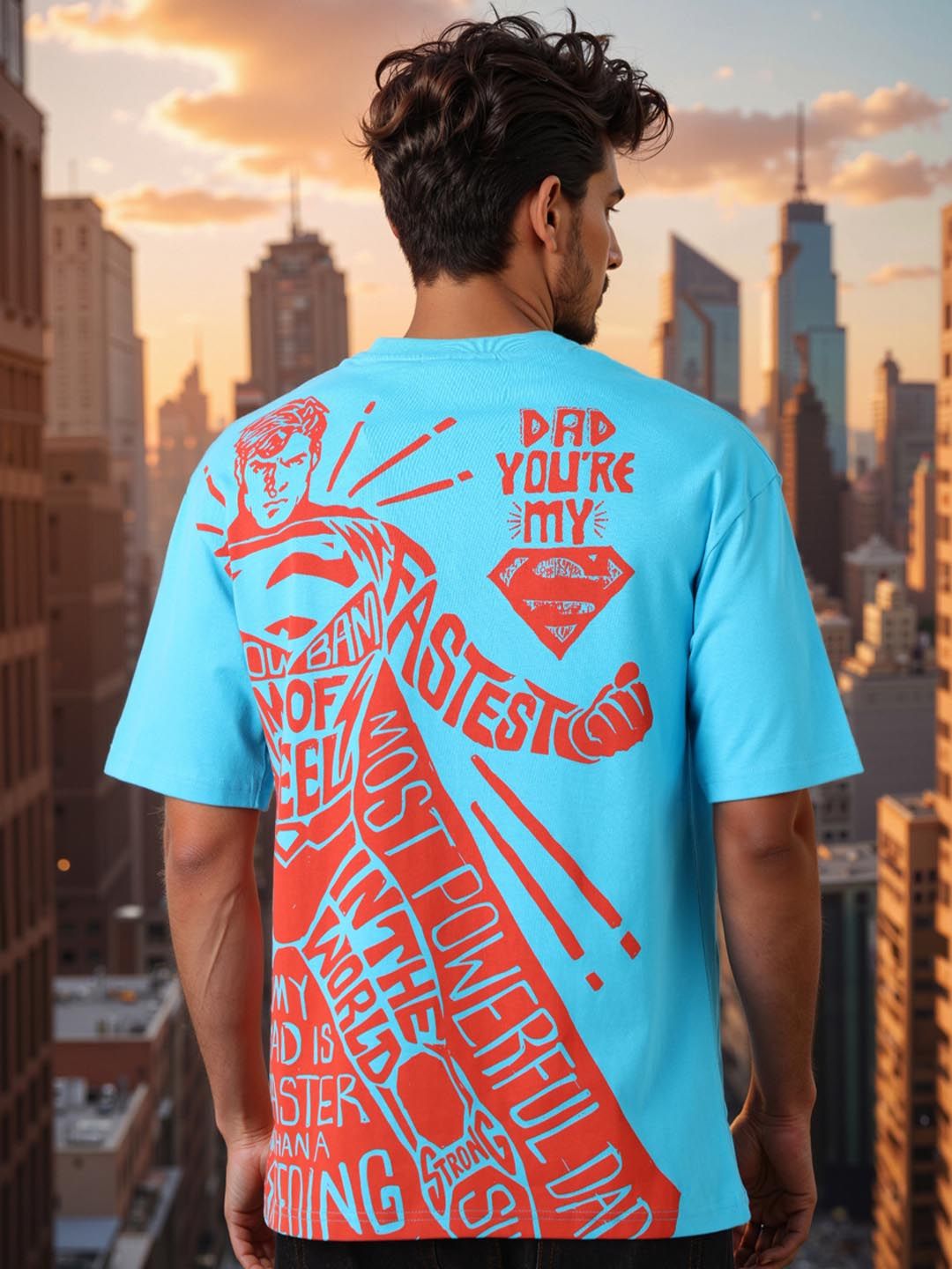 The Indian Garage Co Men Superman Typography Printed Round Neck Cotton Oversized T-shirt