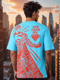 The Indian Garage Co Men Superman Typography Printed Round Neck Cotton Oversized T-shirt