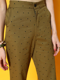 STREET 9 Women Olive Green Smart Flared High-Rise Trousers
