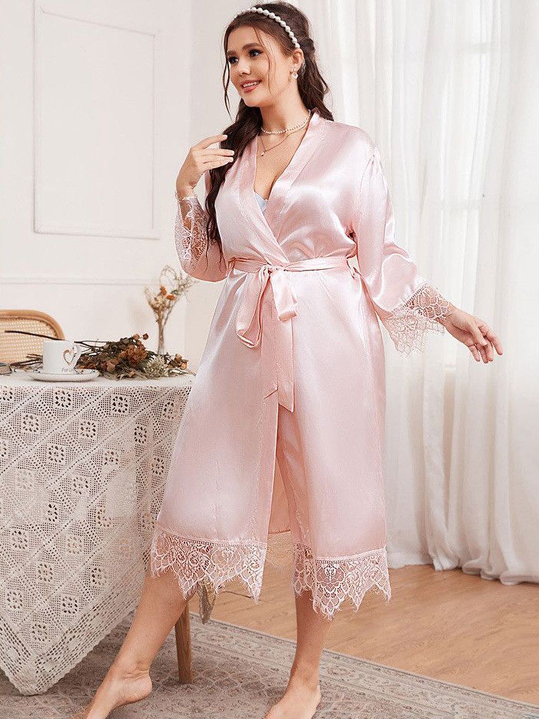DressBerry Lace Detail Robe Comes With Belt