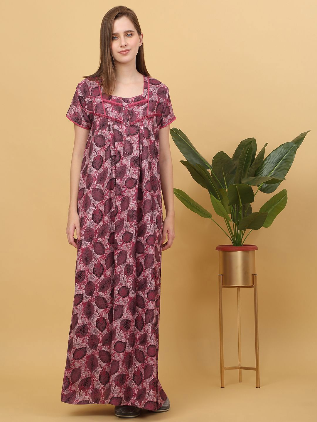 Sweet Dreams Printed Maxi Nightdress OCW-3716 PURPLE
