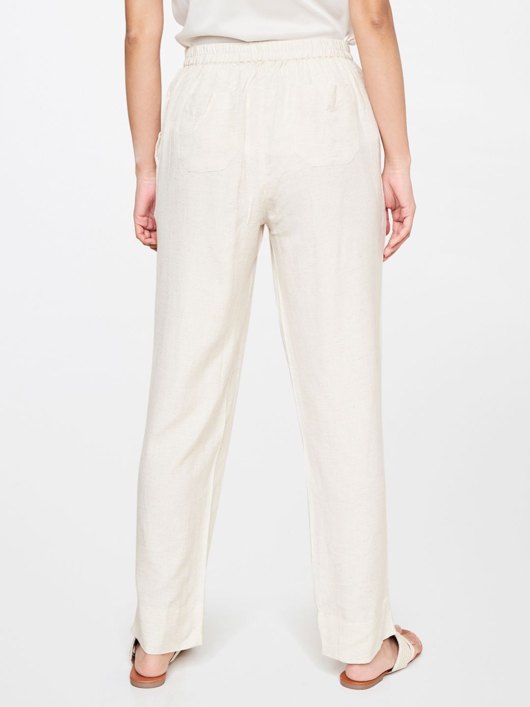 Global Desi Women Off White Straight Fit Trousers