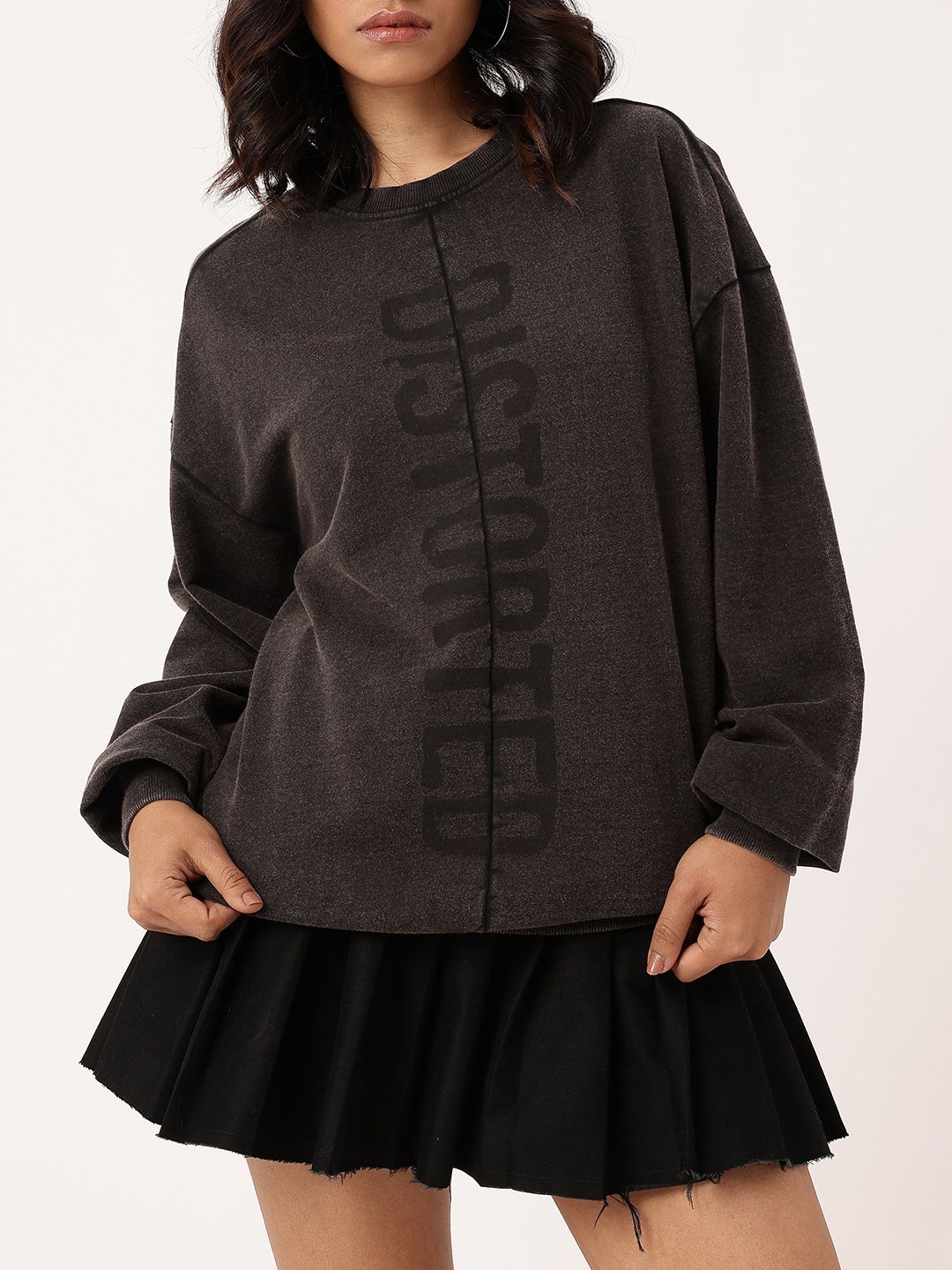 DressBerry Typography Printed Cotton Terry Oversized Sweatshirt