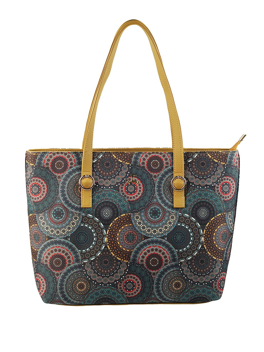 Mochi Green Ethnic Motifs Printed PU Shopper Tote Bag