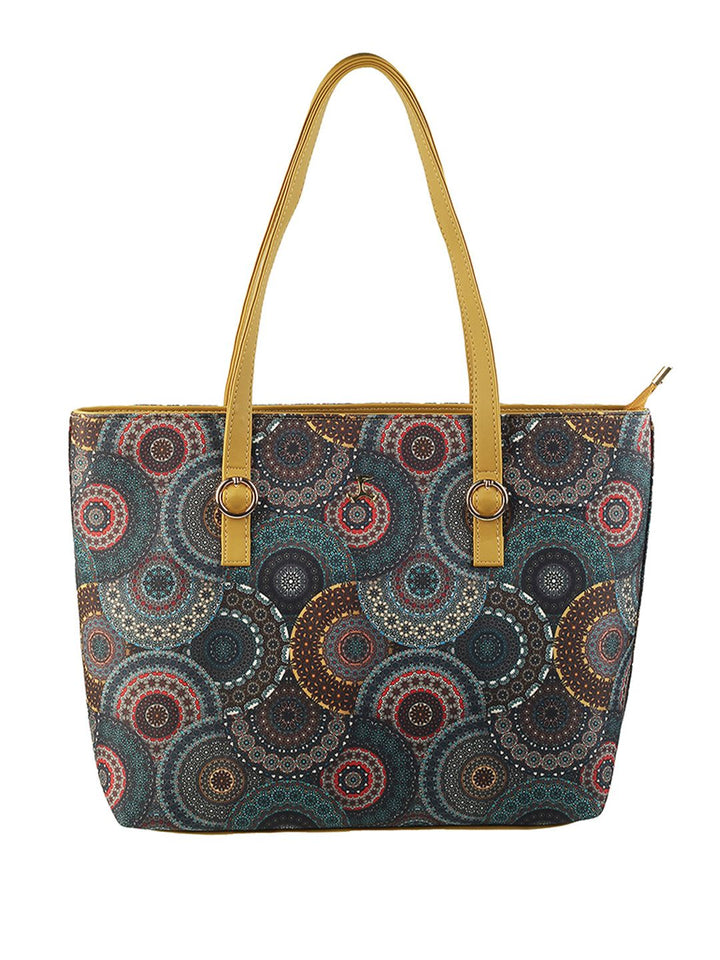 Mochi Green Ethnic Motifs Printed PU Shopper Tote Bag