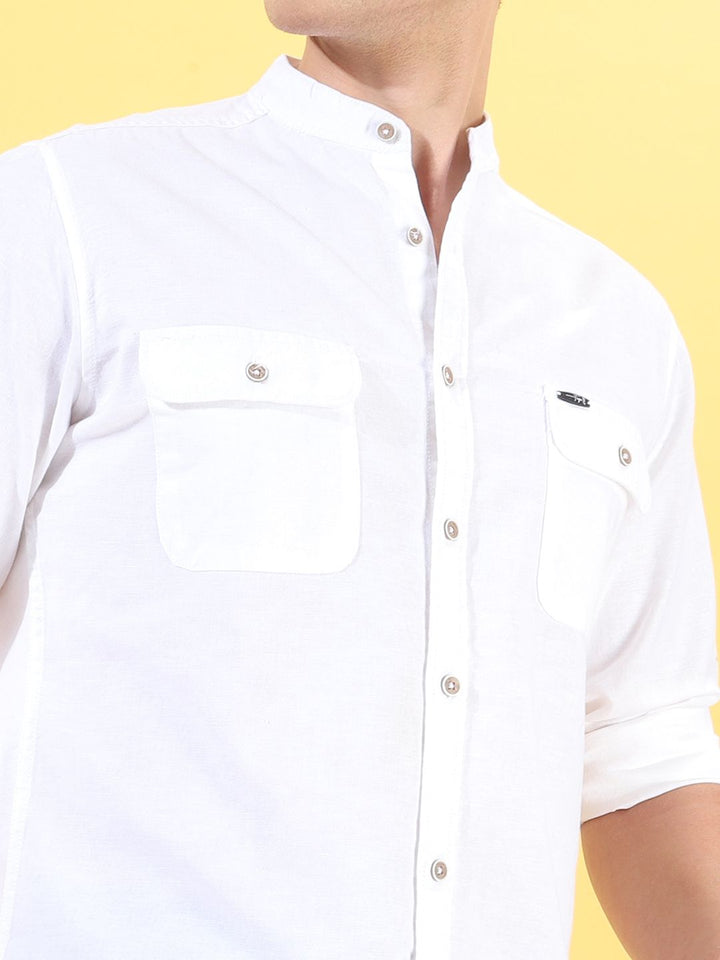 The Indian Garage Co Men White Casual Shirt with Pocket Detailing
