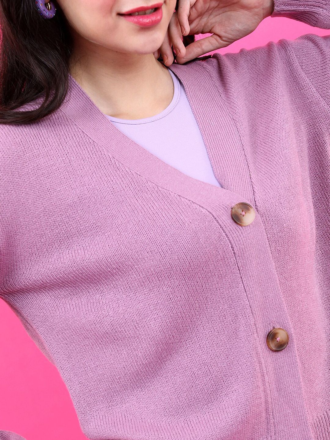 Tokyo Talkies Women Mauve Cardigan Sweater