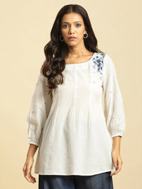 W Self Designed Puff Sleeves Pure Cotton A-Line Top