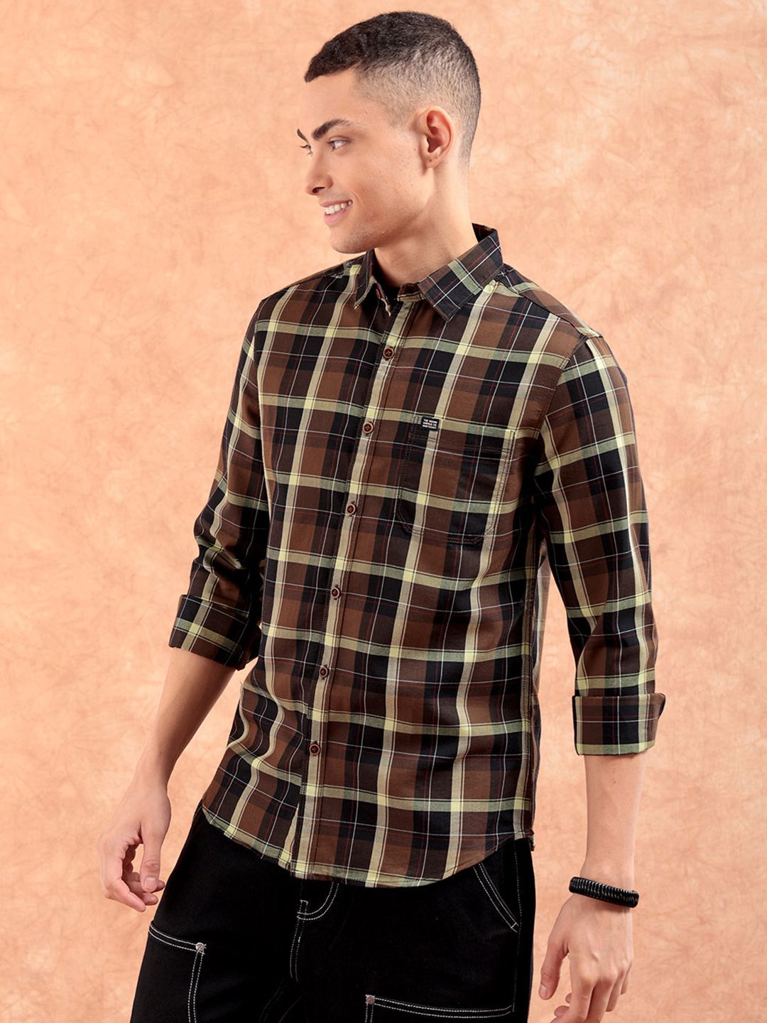The Indian Garage Co Men Tartan Checked Casual Shirt