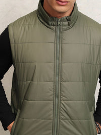 HIGHLANDER Men Solid Crop Mandarin Collar Quilted Jacket