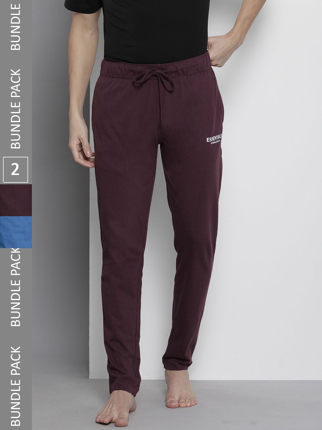 The Indian Garage Co Men Pack of 2 Blue and Maroon Printed Lounge Pants