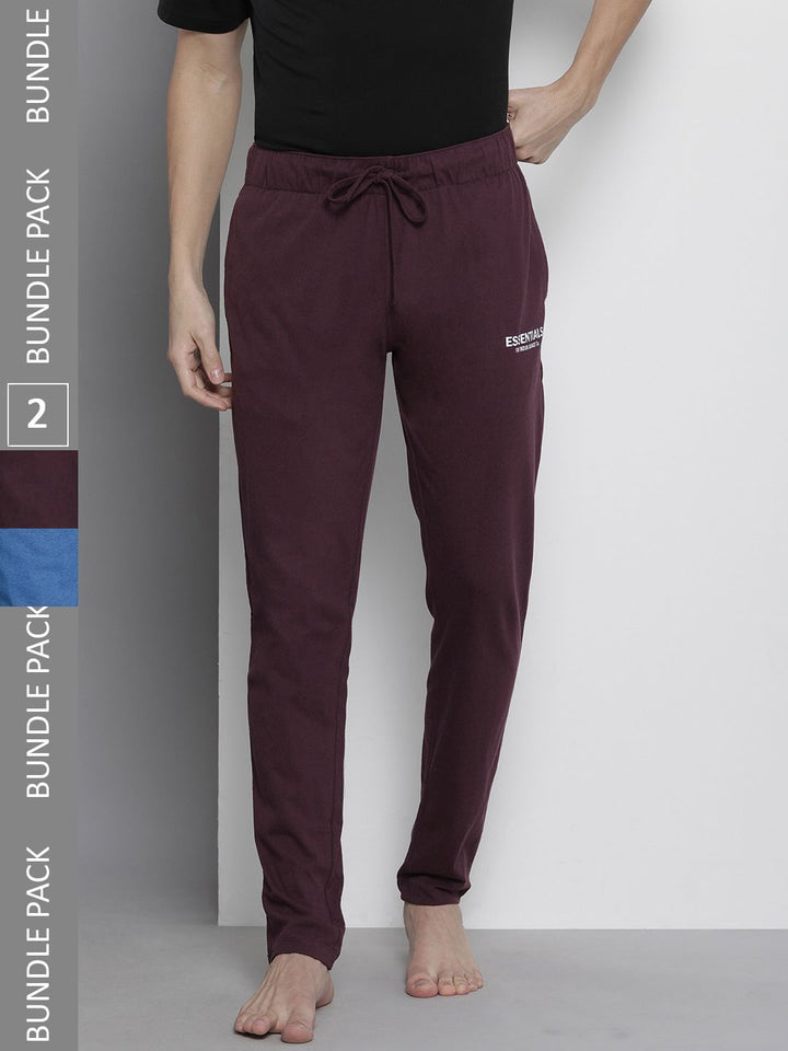 The Indian Garage Co Men Pack of 2 Blue and Maroon Printed Lounge Pants