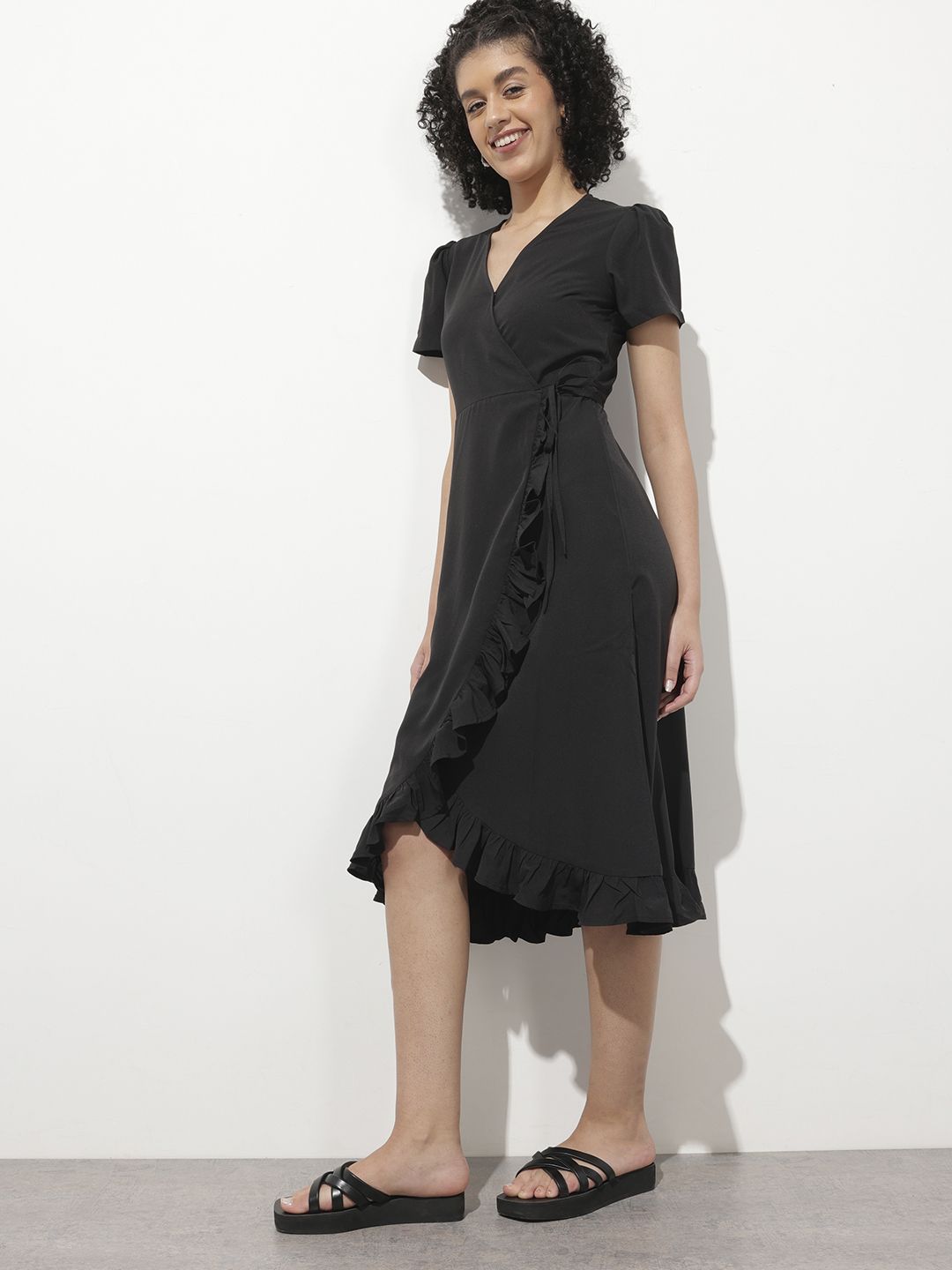 DressBerry Twirl-Worthy Ruffled Wrap Midi Dress