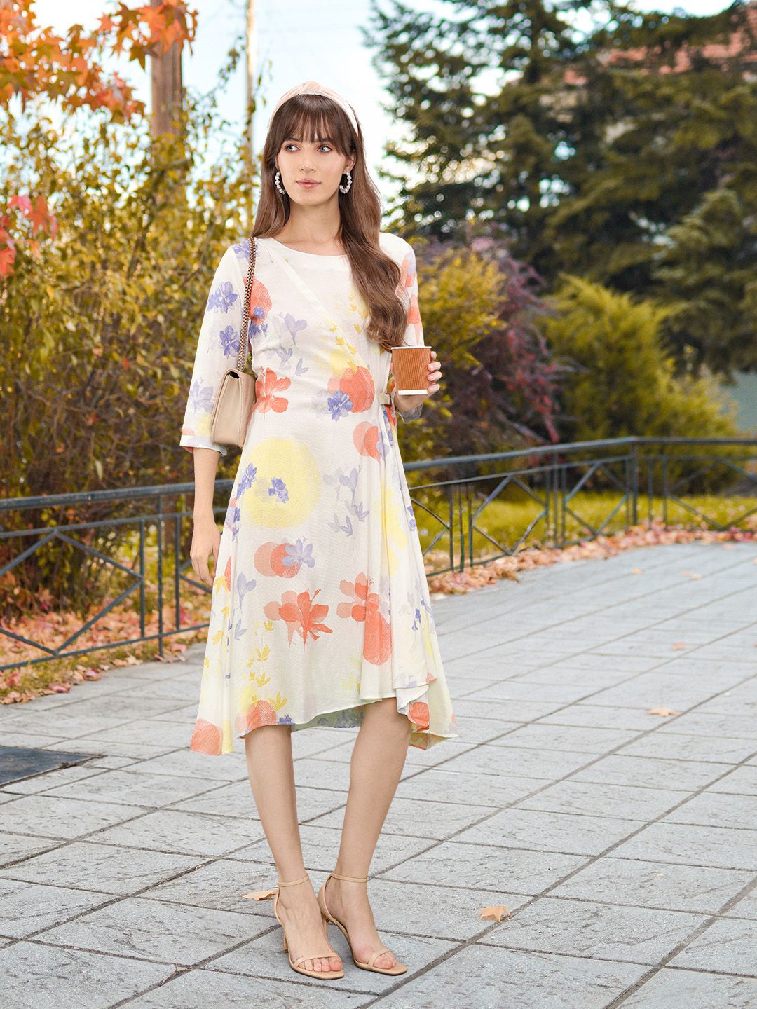 W Women Floral Printed Wrap Midi Dress