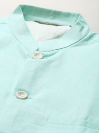 SOJANYA Men Off-White & Blue Solid Kurta with Pyjamas & Nehru Jacket