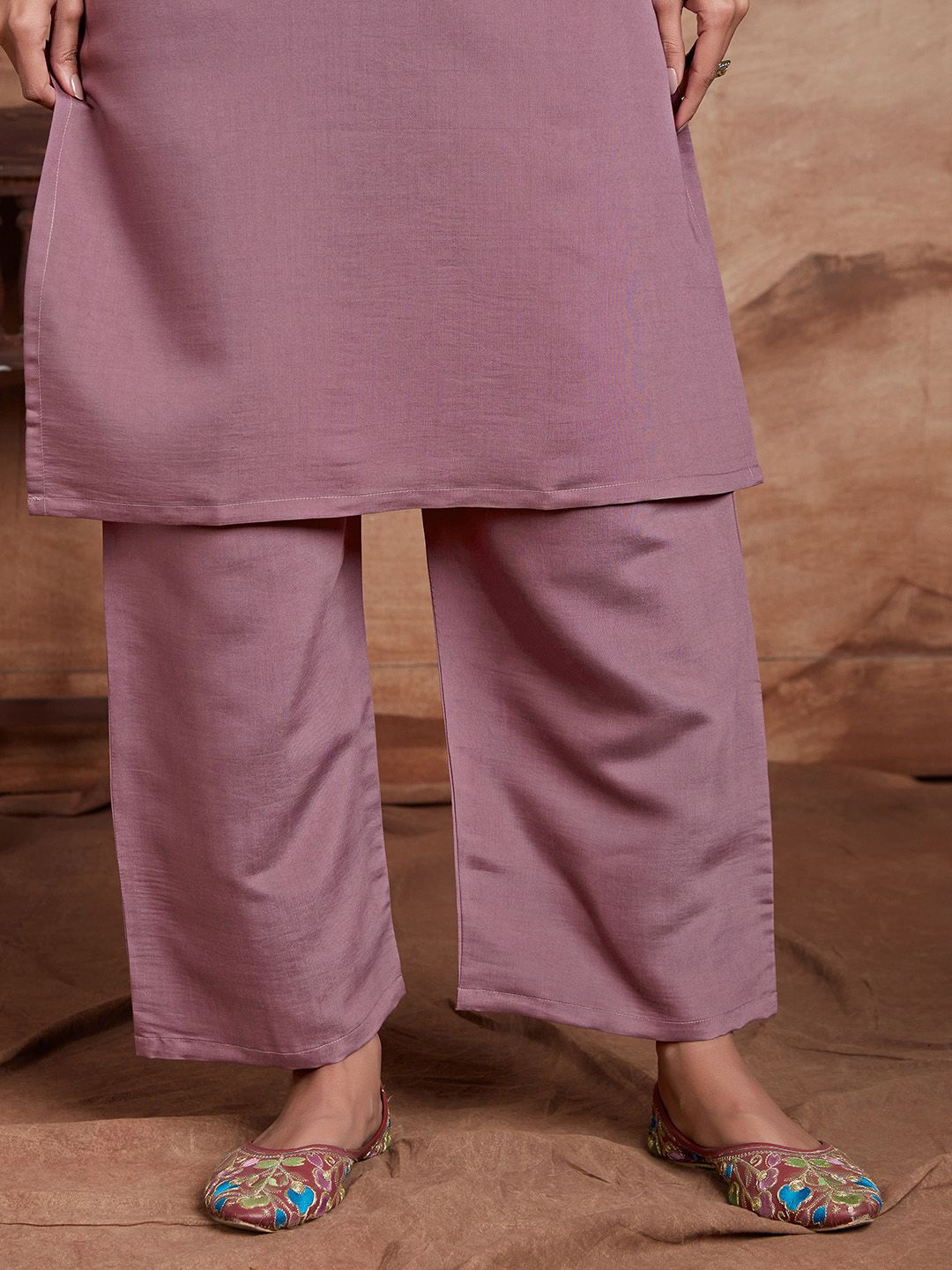 KALINI Ethnic Motifs Embroidered Chanderi Silk Straight Kurta With Palazzos & Dupatta