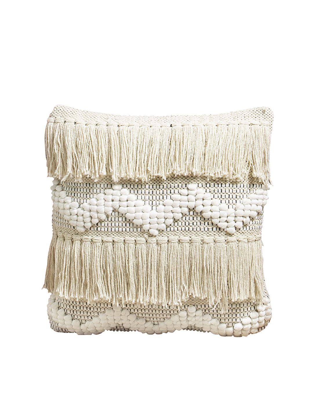HOSTA HOMES Beige & White Set of 2 Self Design Square Cushion Covers